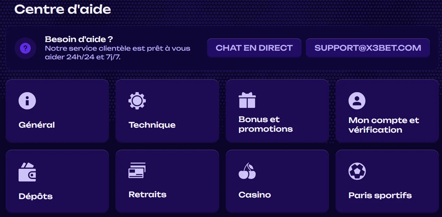 Casino X3Bet Service client et support